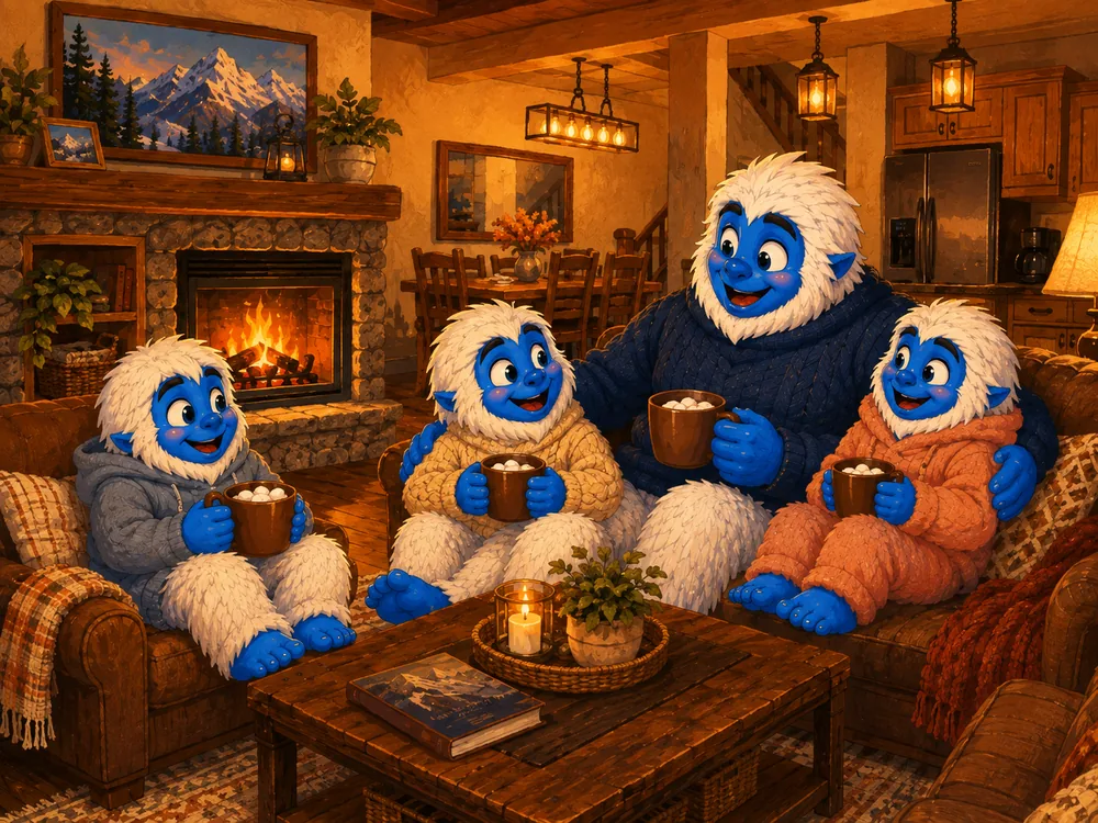 Illustration of the Shred Haus fireplace lounge